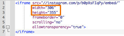Modificar el ancho y el alto del código web de inserción de Instagram